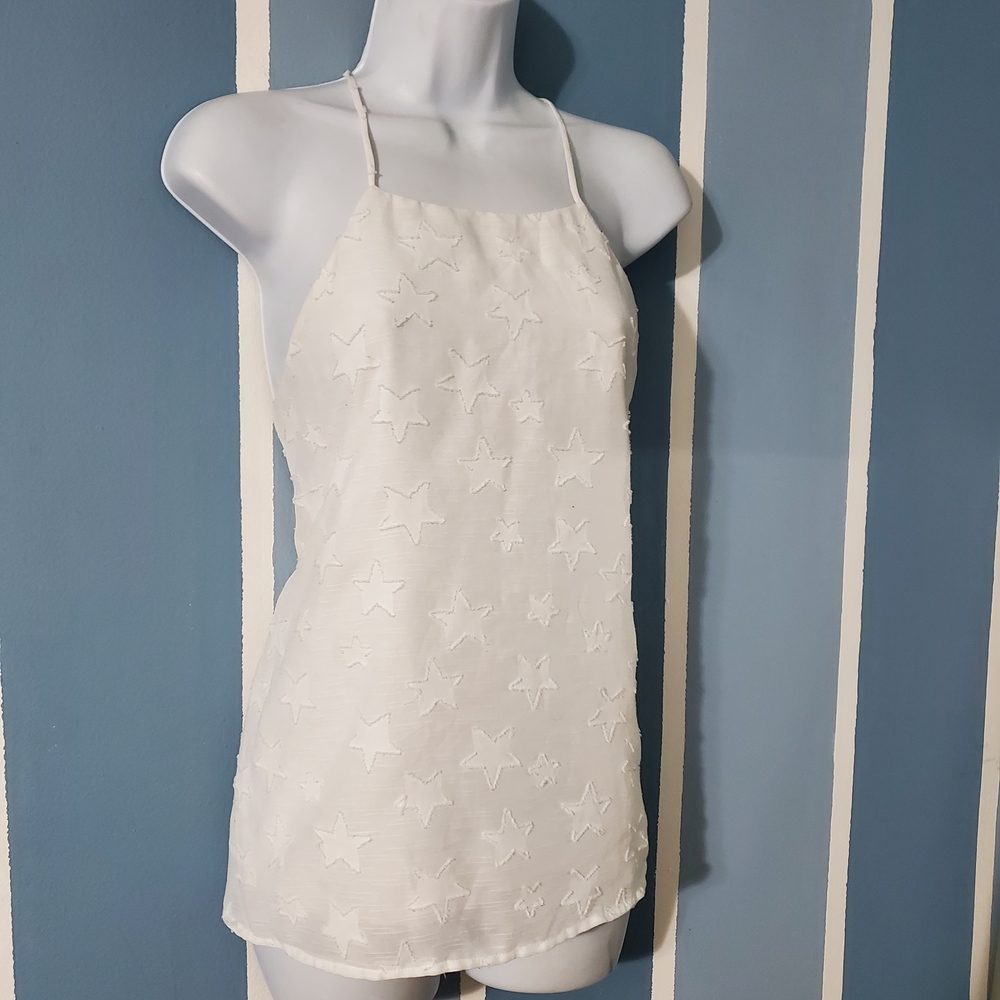 Socialite White Star-Embroidered Halter Tank Top